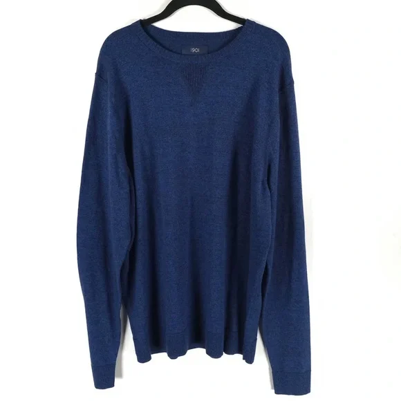 NWT 1901 COTTON CASHMERE Crew Nk Pullover‎ ND426731MN NAVY MEDIEVAL MARL Size XL